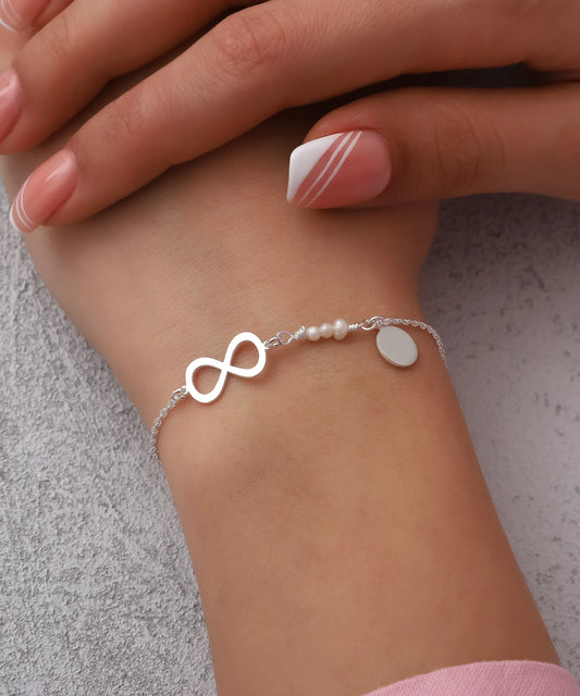 İnci Dokunuşlu Minimal Sonsuzluk Gümüş Bileklik