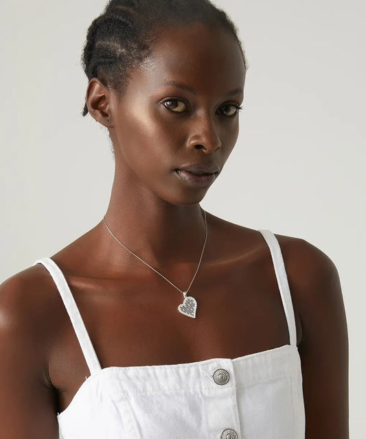 Taş Detaylı Gümüş Kalp Kolye