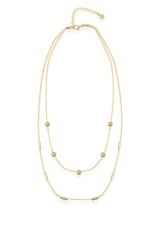 Altın Kaplama Çift Zincirli Modern Tasarım Kolye