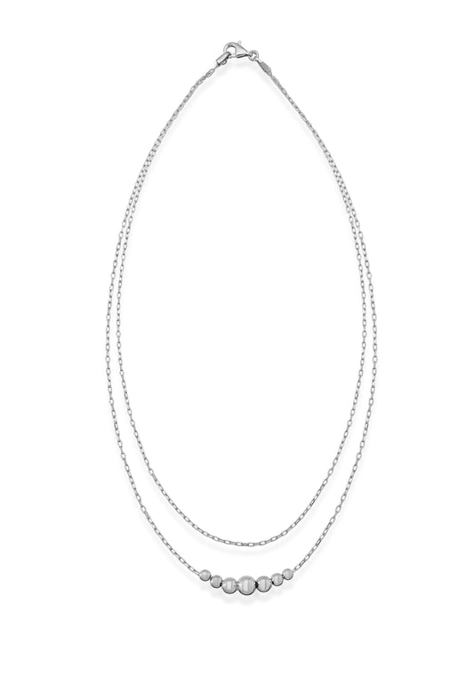 Çift Zincirli Top Detaylı Gümüş Kolye