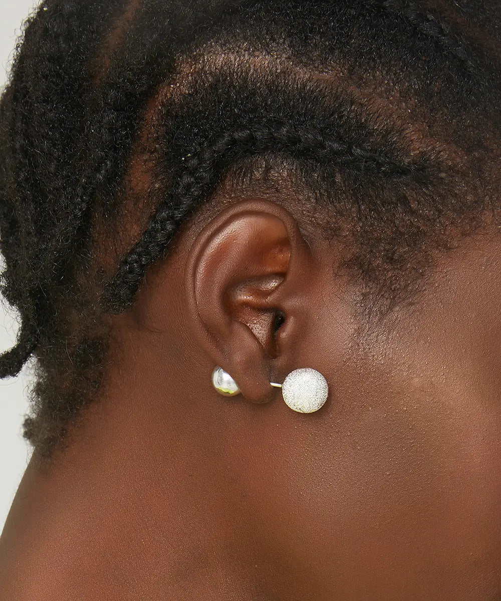 Gümüş Çift Taraflı Top Küpe