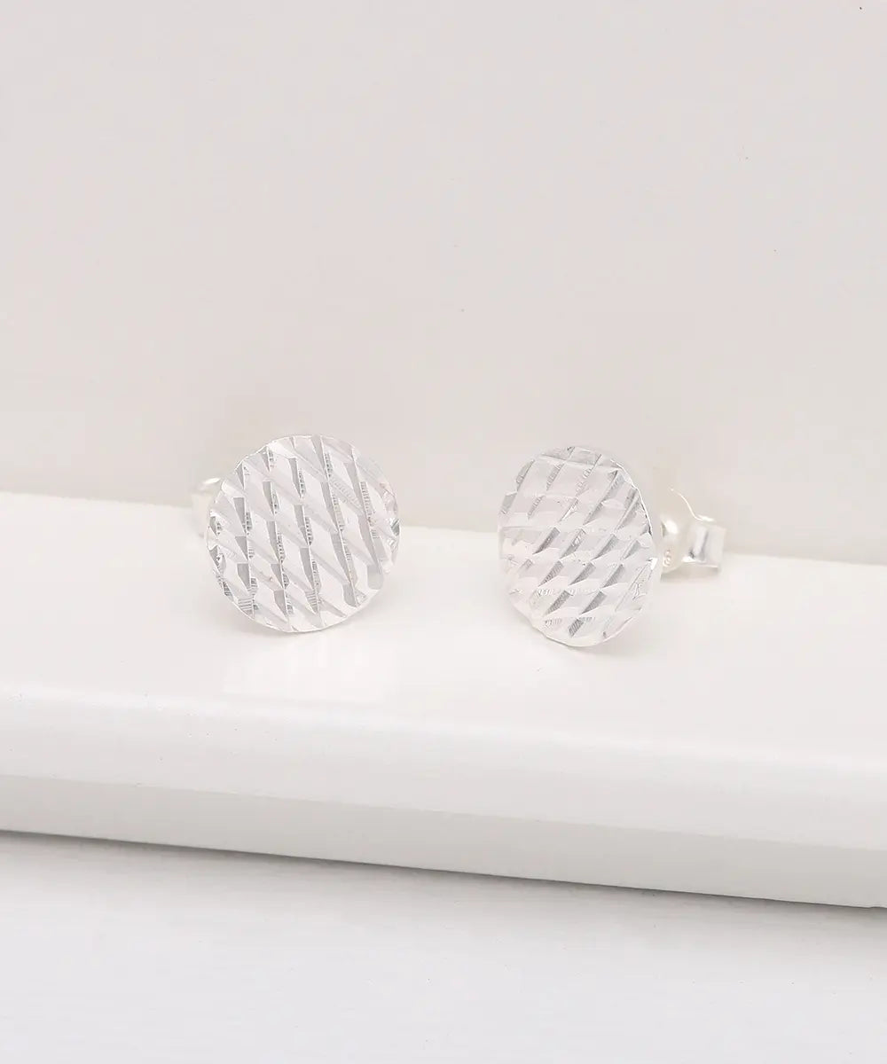 Dokulu Yuvarlak Minimal Gümüş Küpe