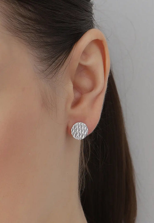 Dokulu Yuvarlak Gümüş Küpe