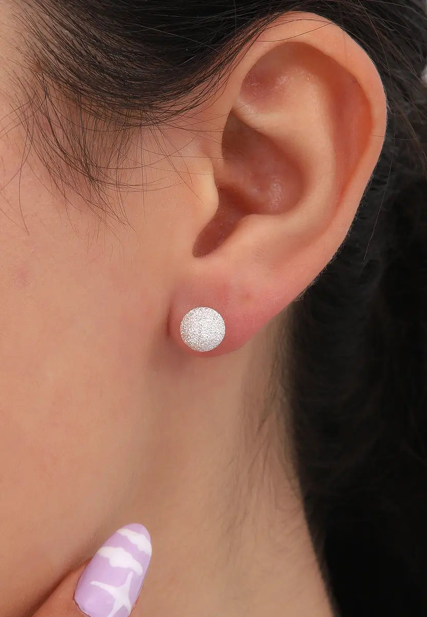 Işıltı Dokulu Gümüş Top Küpe