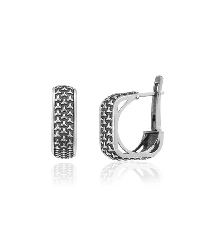 Vintage Dokulu Kare Gümüş Küpe