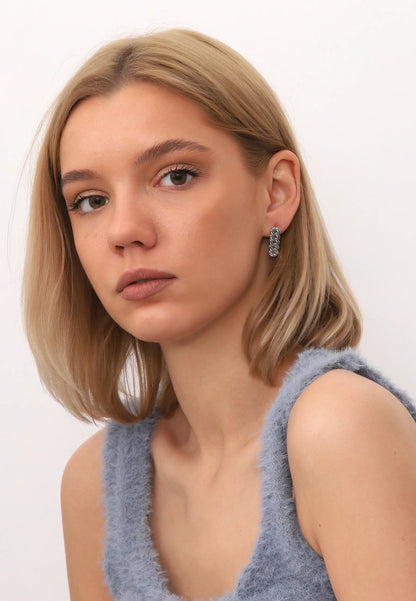 Modern Zincir Motifli Minimal Gümüş Küpe