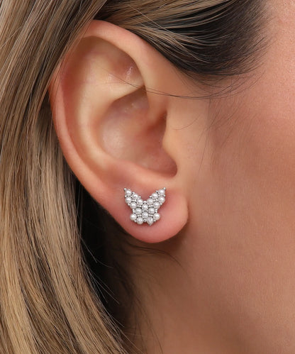 Zarif İnci İşlemeli Mini Kelebek Gümüş Küpe