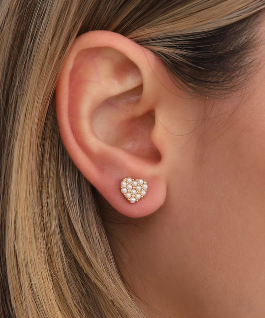 Altın Kaplama Minimal İnci Detaylı Kalp Küpe