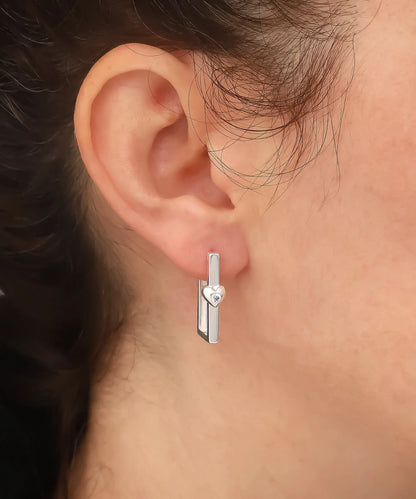 Kadın Geometrik Kalpli Gümüş Küpe