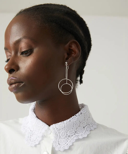 Gümüş Çift Sallantılı Halka Küpe