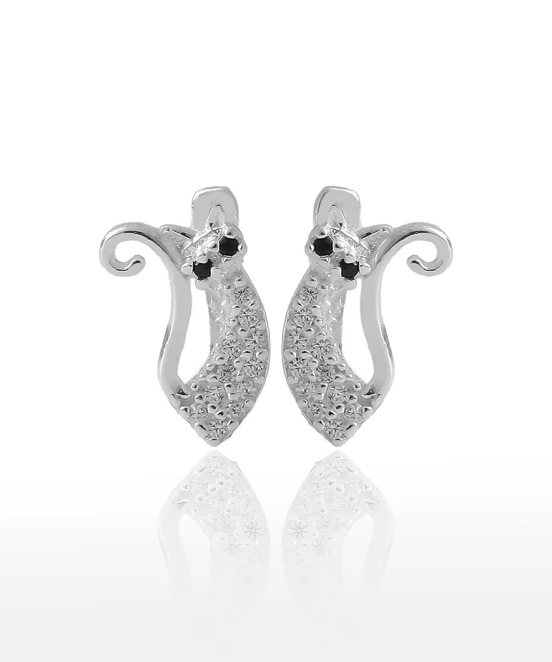 Gümüş Taşlı Minimal Kedi Küpe