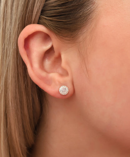 Minimal Yuvarlak Tasarım Taşlı Gümüş Küpe