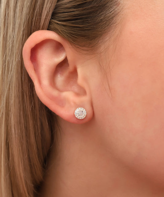 Minimal Yuvarlak Tasarım Taşlı Gümüş Küpe