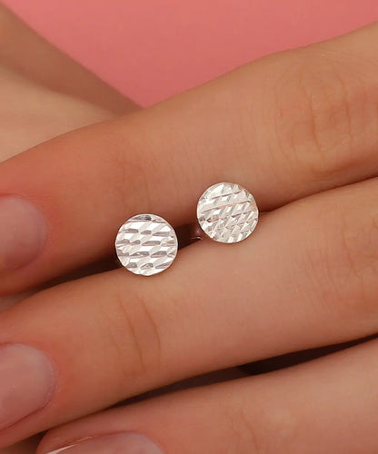 Minimal Yuvarlak Tasarım Dokulu Gümüş Küpe