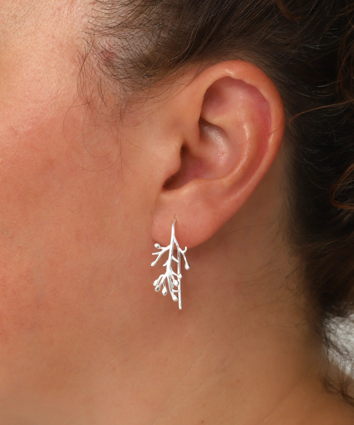 Minimal Doğa Motifli Gümüş Küpe