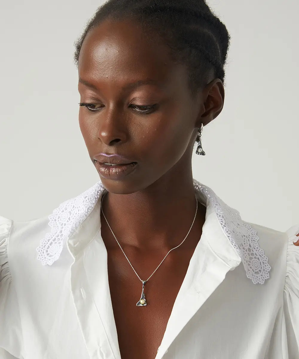 İnci Detaylı Gümüş Kolye ve Küpe Seti