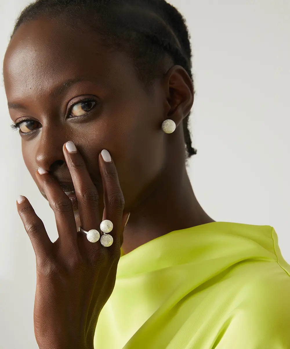 Işıltılı Top Tasarım Küpe Yüzük Seti