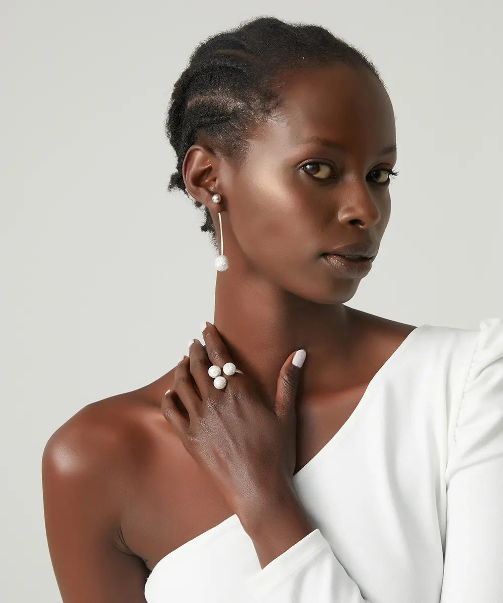 Işıltılı Top Tasarım Küpe Yüzük Seti