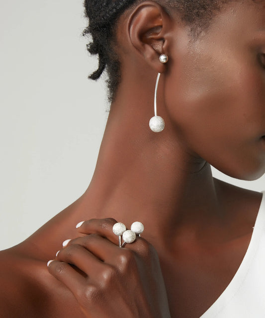 Işıltılı Top Tasarım Küpe Yüzük Seti