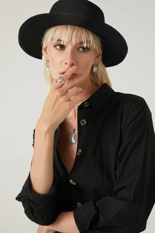 Bohem Çiçek Desenli Gümüş Takı Seti