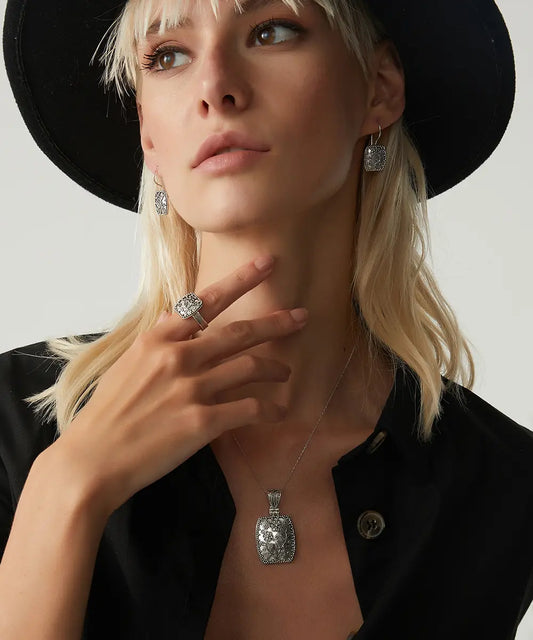 Bohem Çiçek Desenli Gümüş Takı Seti