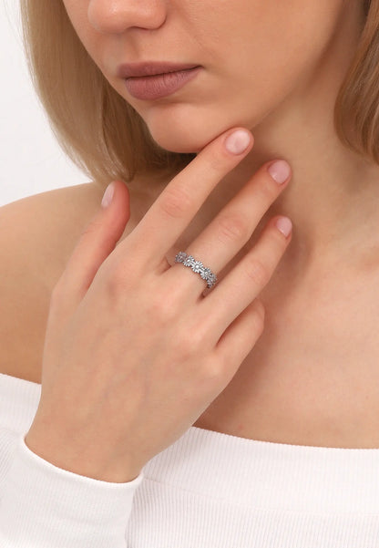 Çiçek Motifli Gümüş Bohem Yüzük