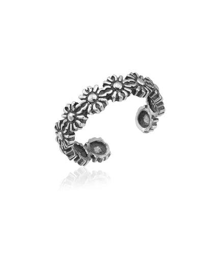 Çiçek Motifli Gümüş Bohem Yüzük