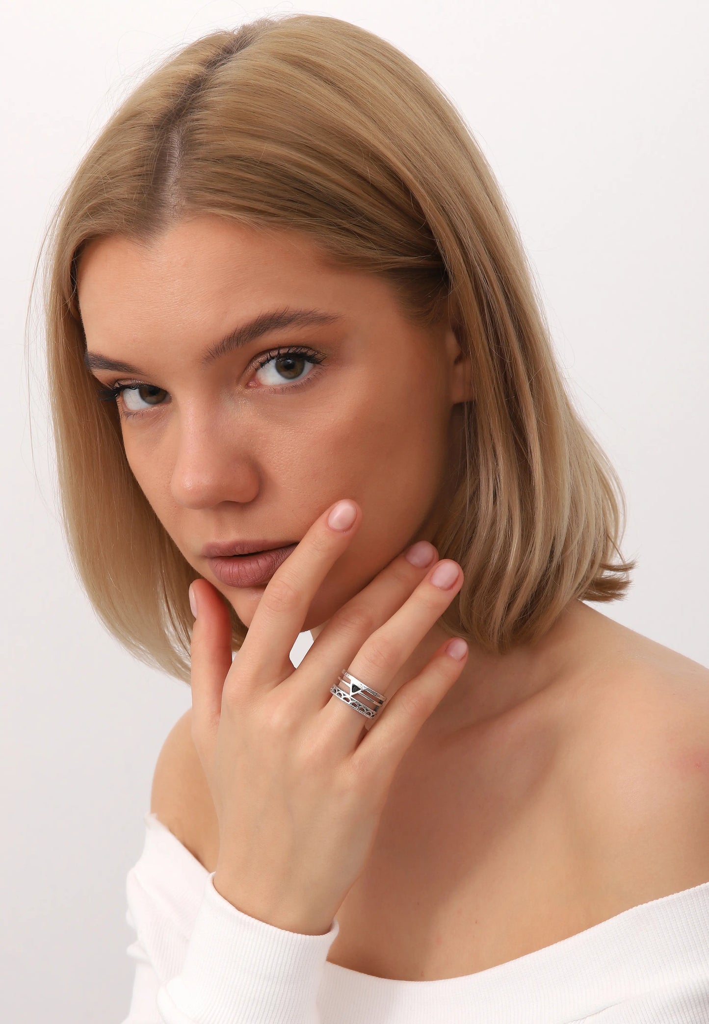 Motifli Gümüş Bohem Yüzük