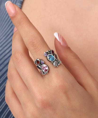 Bohem Tarz Çok Taşlı Gümüş Yüzük