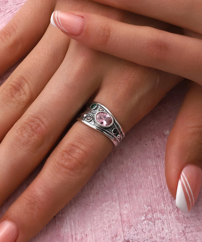 Bohem Tarz Çok Taşlı Gümüş Yüzük