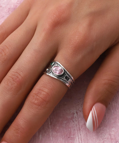 Bohem Tarz Çok Taşlı Gümüş Yüzük