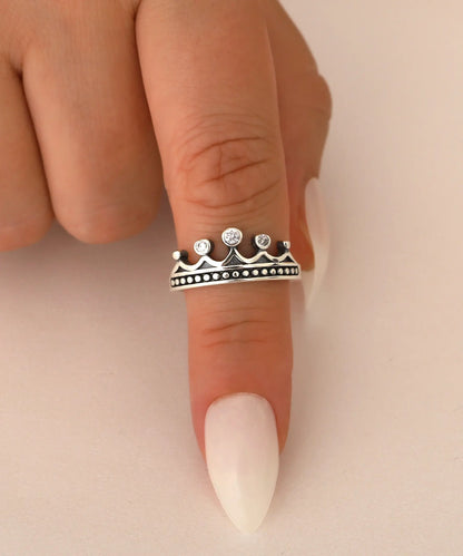 Gümüş Kraliçe Taç Ayarlanabilir Yüzük