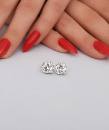 Minimal Taşlı Tasarım Gümüş Kalp Küpe