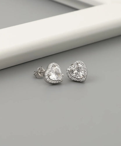 Minimal Taşlı Tasarım Gümüş Kalp Küpe