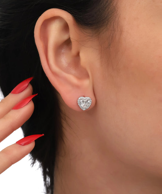 Minimal Taşlı Tasarım Gümüş Kalp Küpe