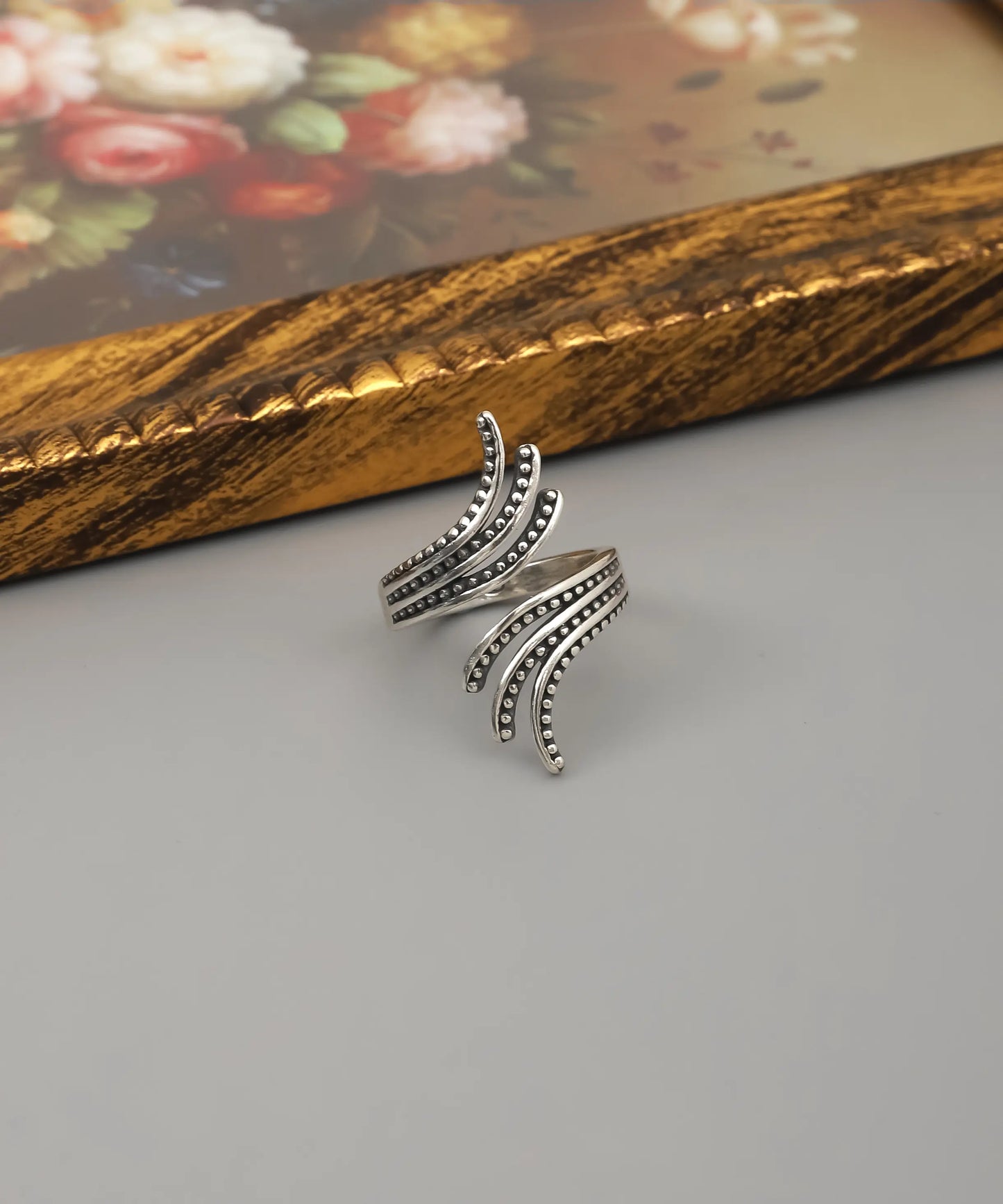 Motifli Bohem Gümüş Yüzük