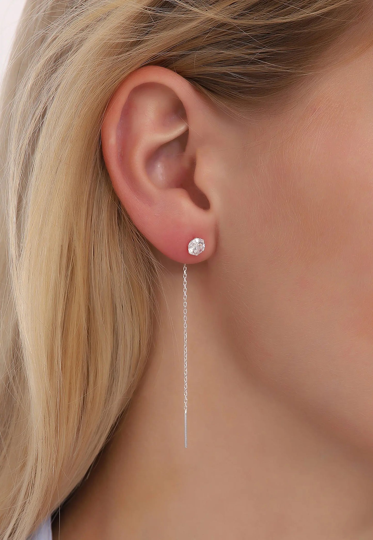 Sallantılı Tek Taş Gümüş Küpe