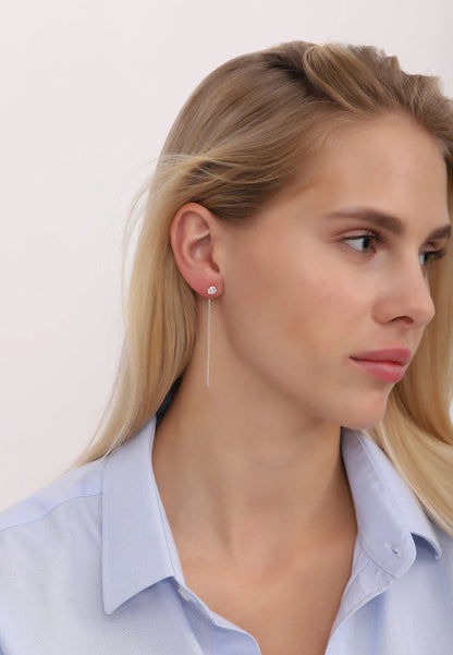 Sallantılı Tek Taş Gümüş Küpe