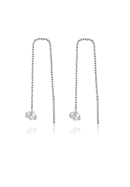 Sallantılı Tek Taş Gümüş Küpe