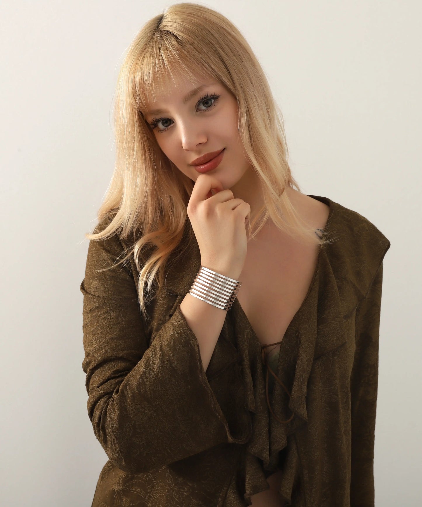 Gümüş Kaplama Modern Cuff Bileklik