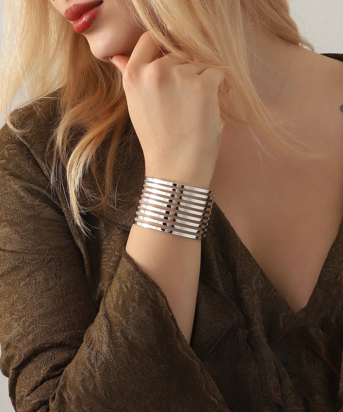 Gümüş Kaplama Modern Cuff Bileklik
