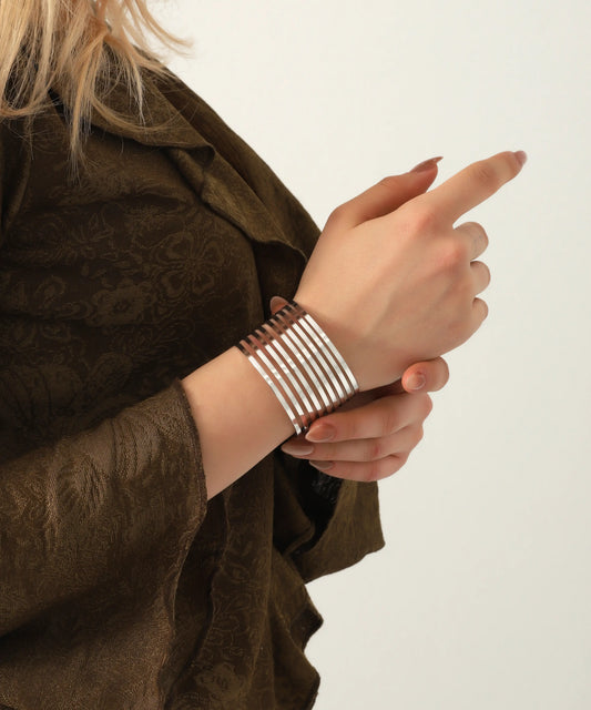 Gümüş Kaplama Modern Cuff Bileklik