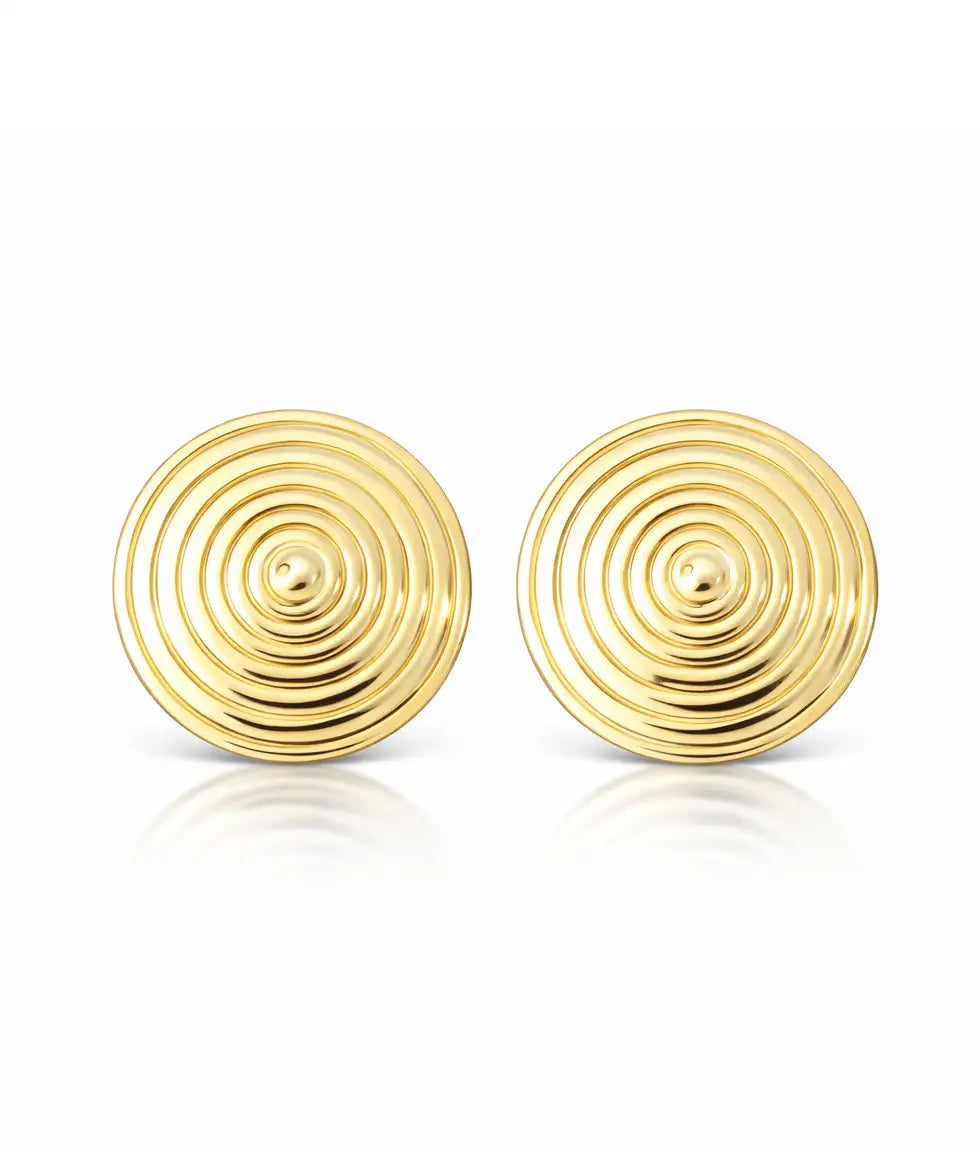 Spiral Dokulu Yuvarlak Altın Kaplama Küpe
