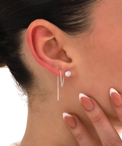 Sallantılı Tek Taş Gümüş Küpe