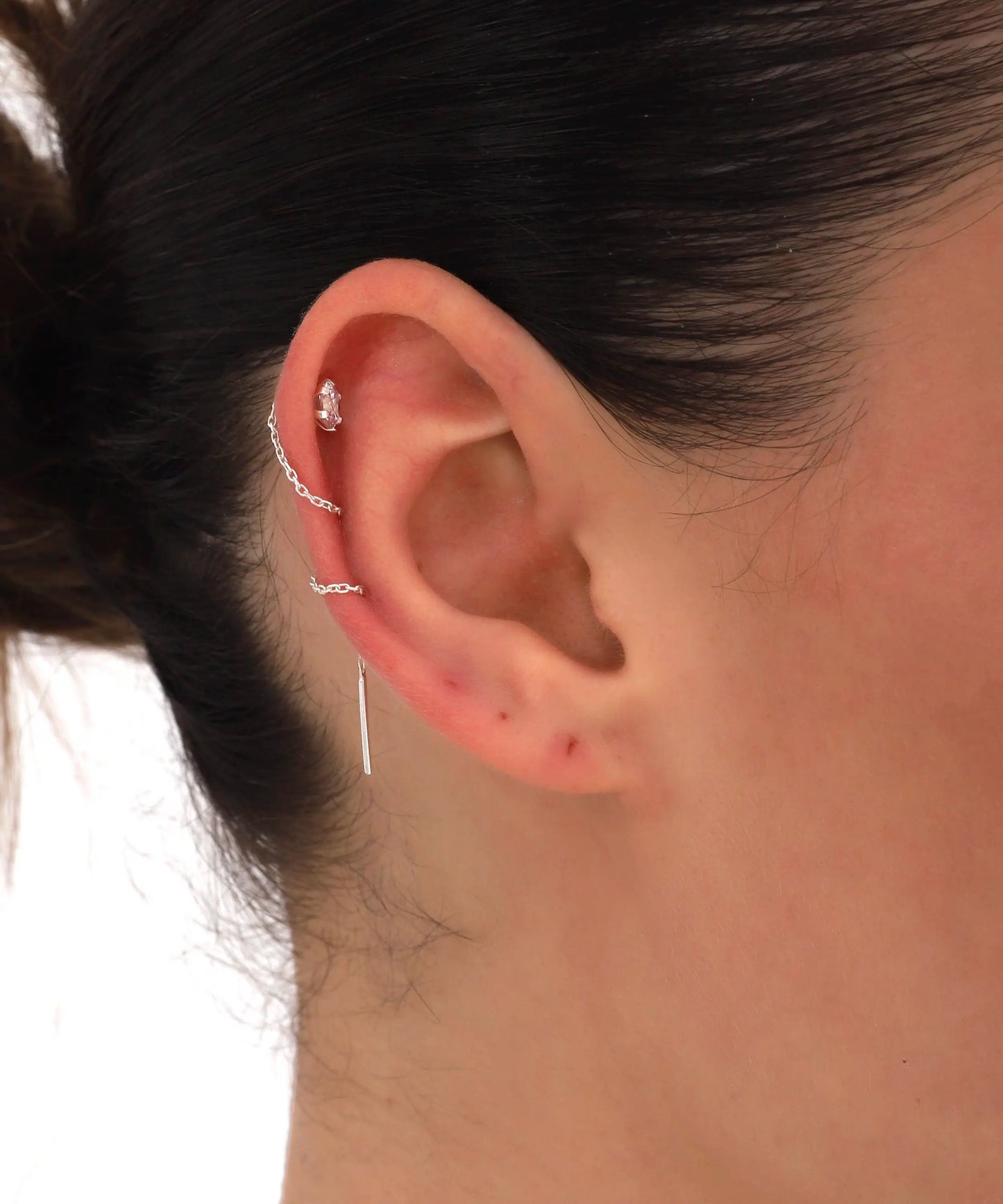 Sallantılı Tek Taş Gümüş Küpe