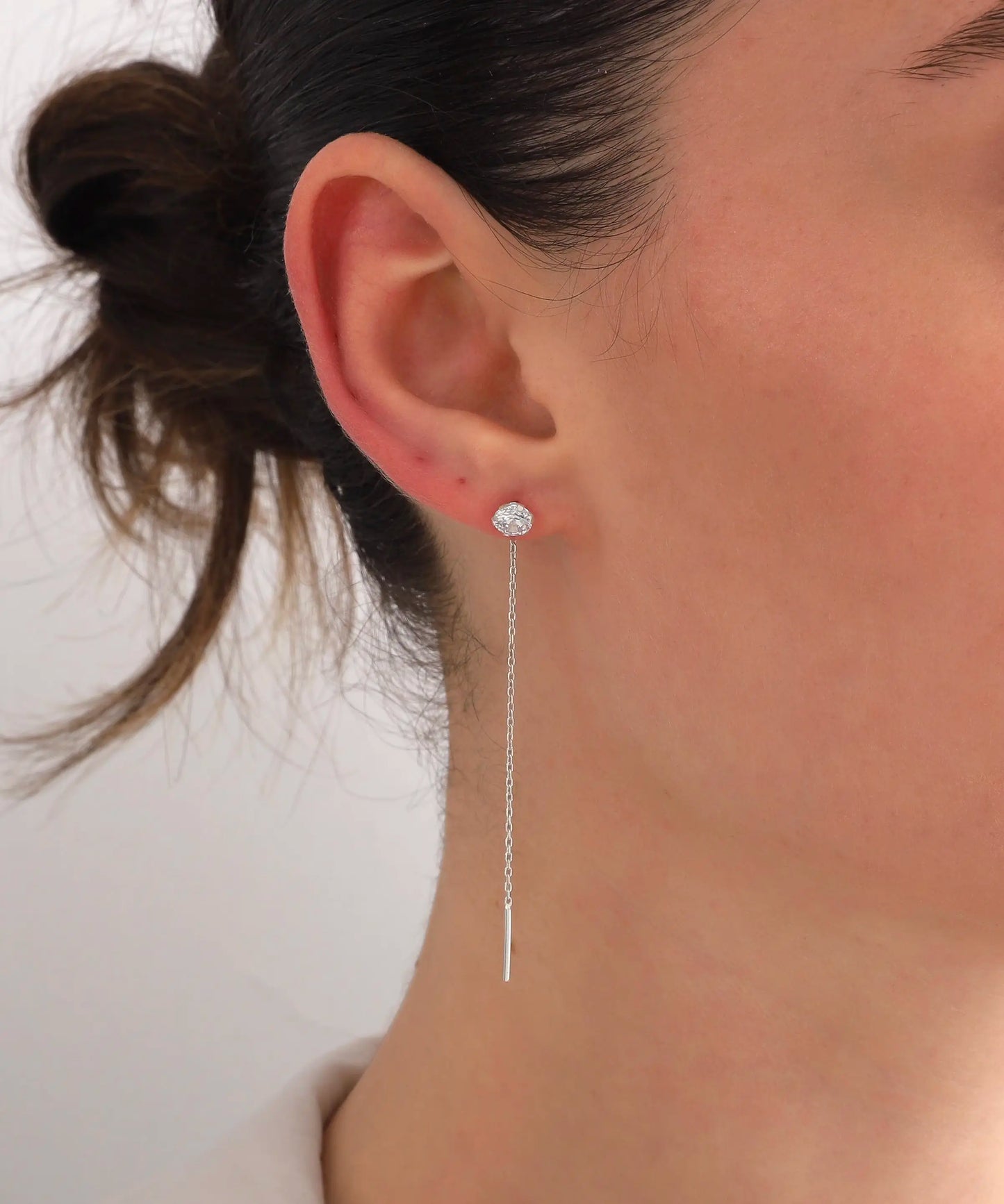 Sallantılı Tek Taş Gümüş Küpe